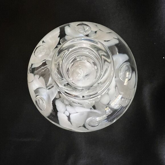 Vintage Joe St. Clair Art Glass White Clear Flower Paperweight Candle Holder - Picture 4 of 8